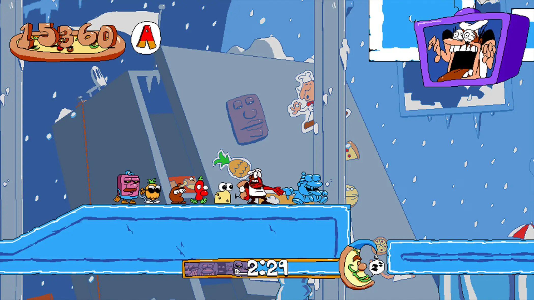 Player smashing enemies in chaotic Pizza Tower gameplay