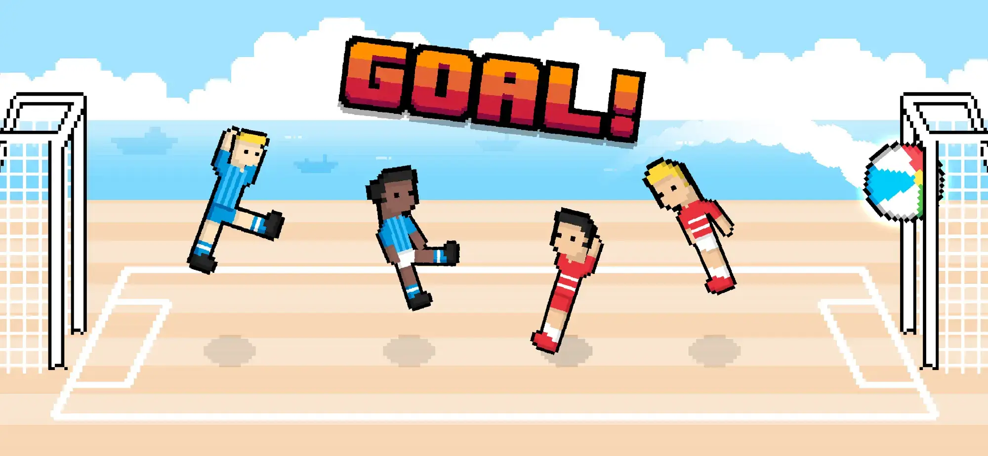 Player jumping to score goal in Soccer Random"