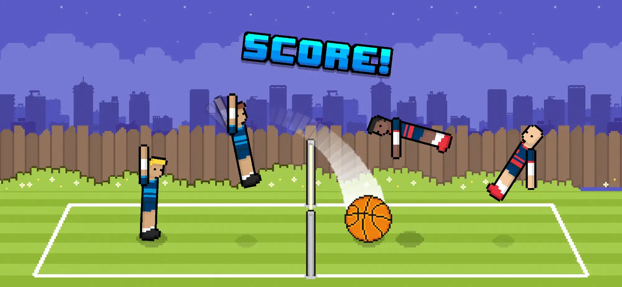 Two-player volleyball match with chaotic physics in Volley Random