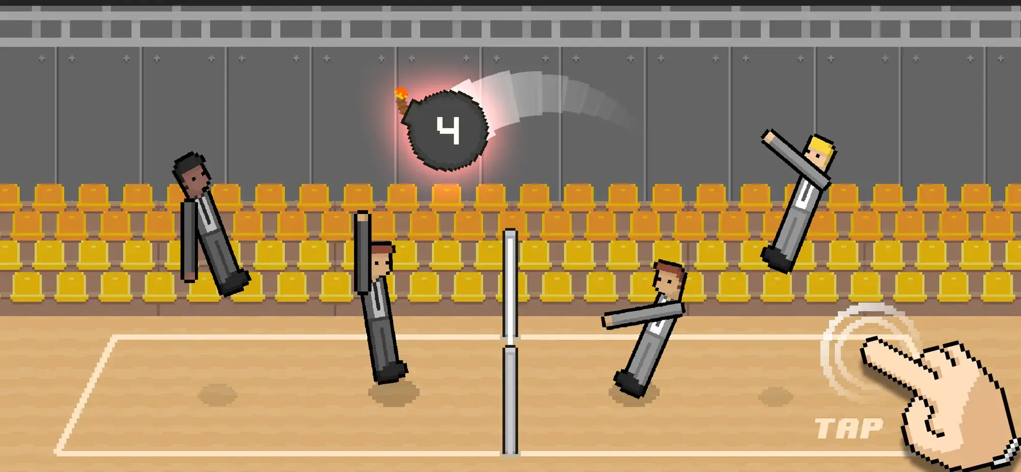 Player using one-button controls to spike in Volley Random