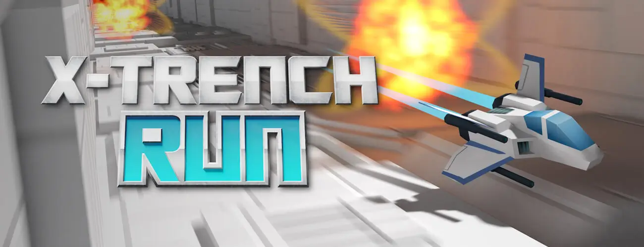 X Trench Run arcade space shooter with retro graphics and enemy fire
