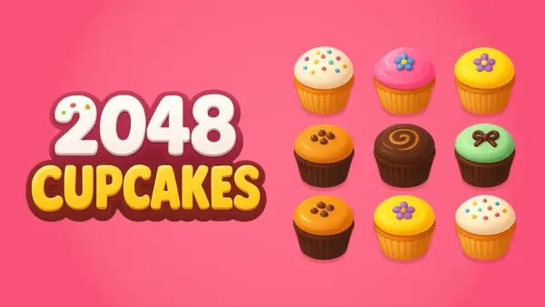 A colorful game board from 2048 Cupcakes, filled with various cute cupcake tiles.