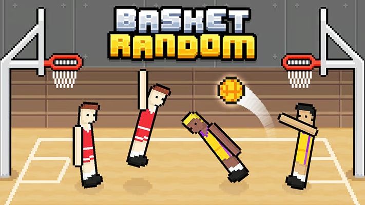 Basket Random gameplay showing ragdoll basketball players jumping for the ball