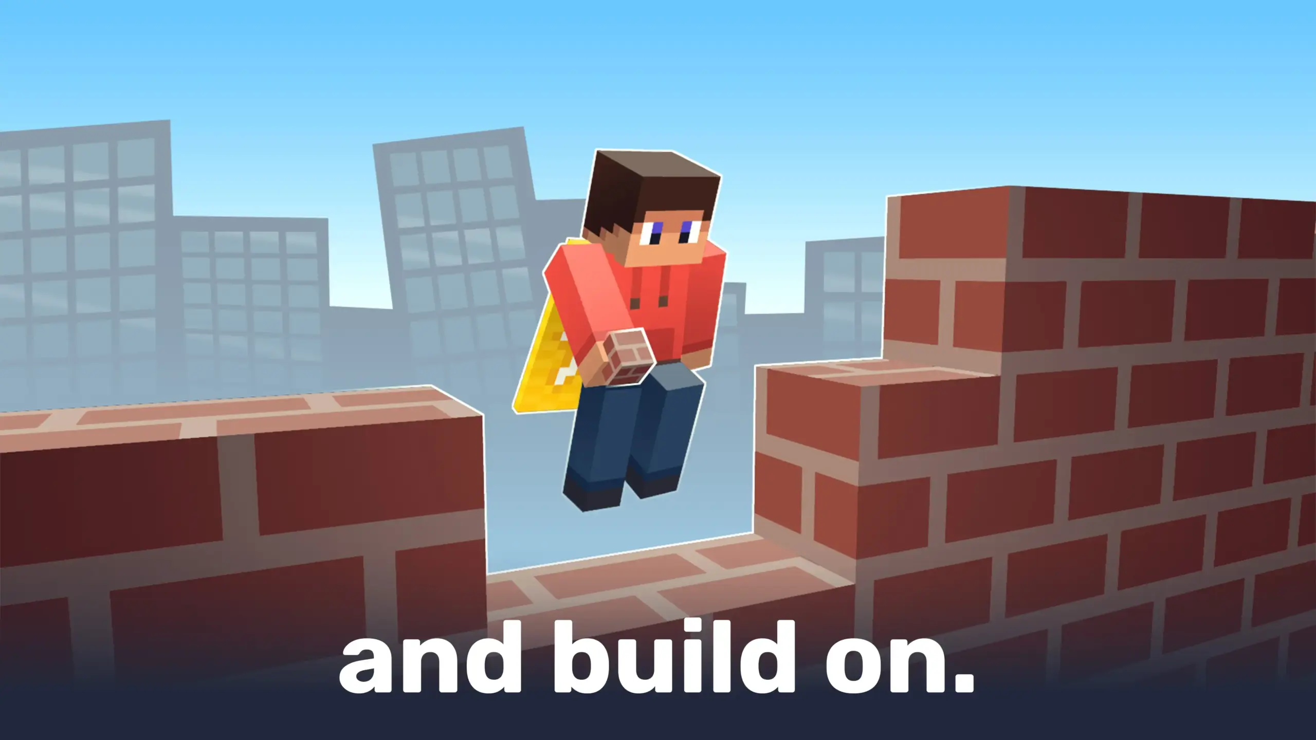Minecraft-like character building with blocks in Bloxd.io Unblocked, showcasing the game's creative building aspect.