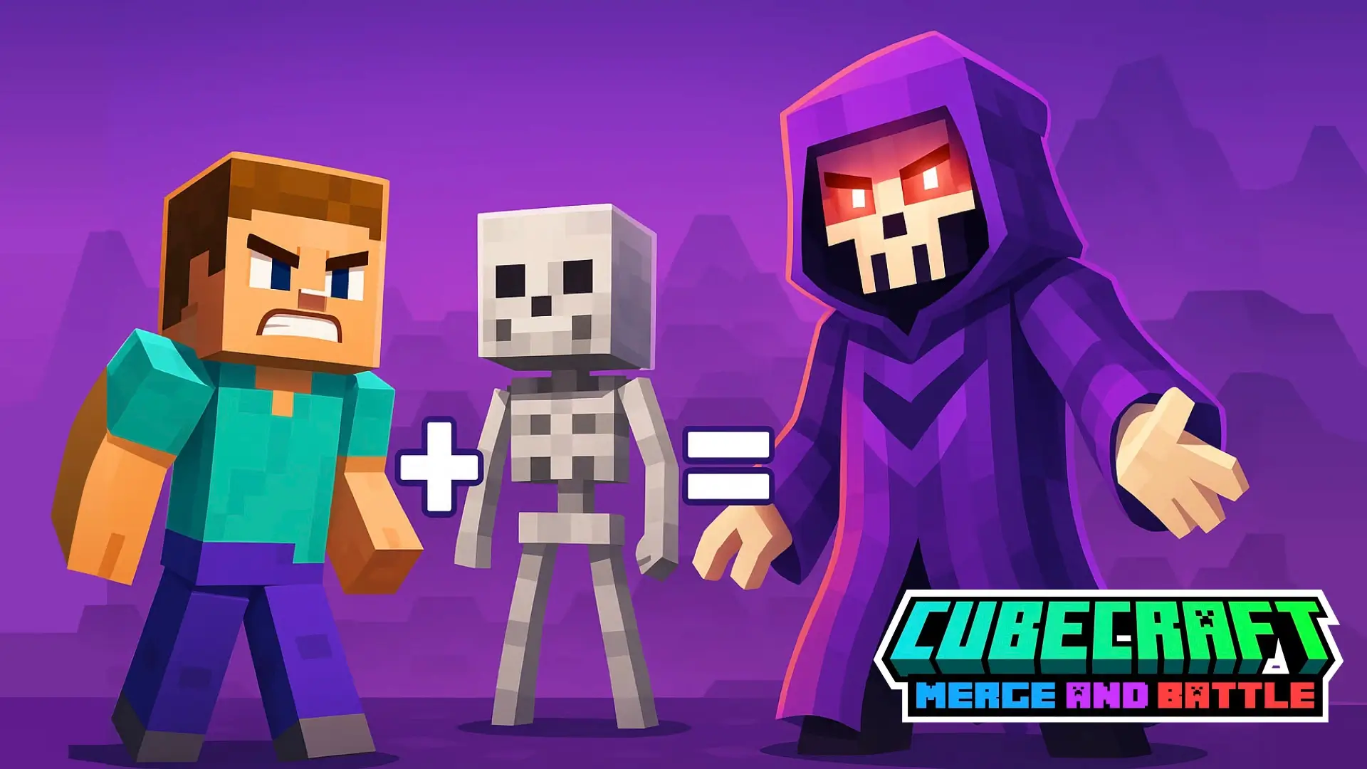 CubeCraft: Merge & Battle game cover showing a merged army of blocky characters and text logo.