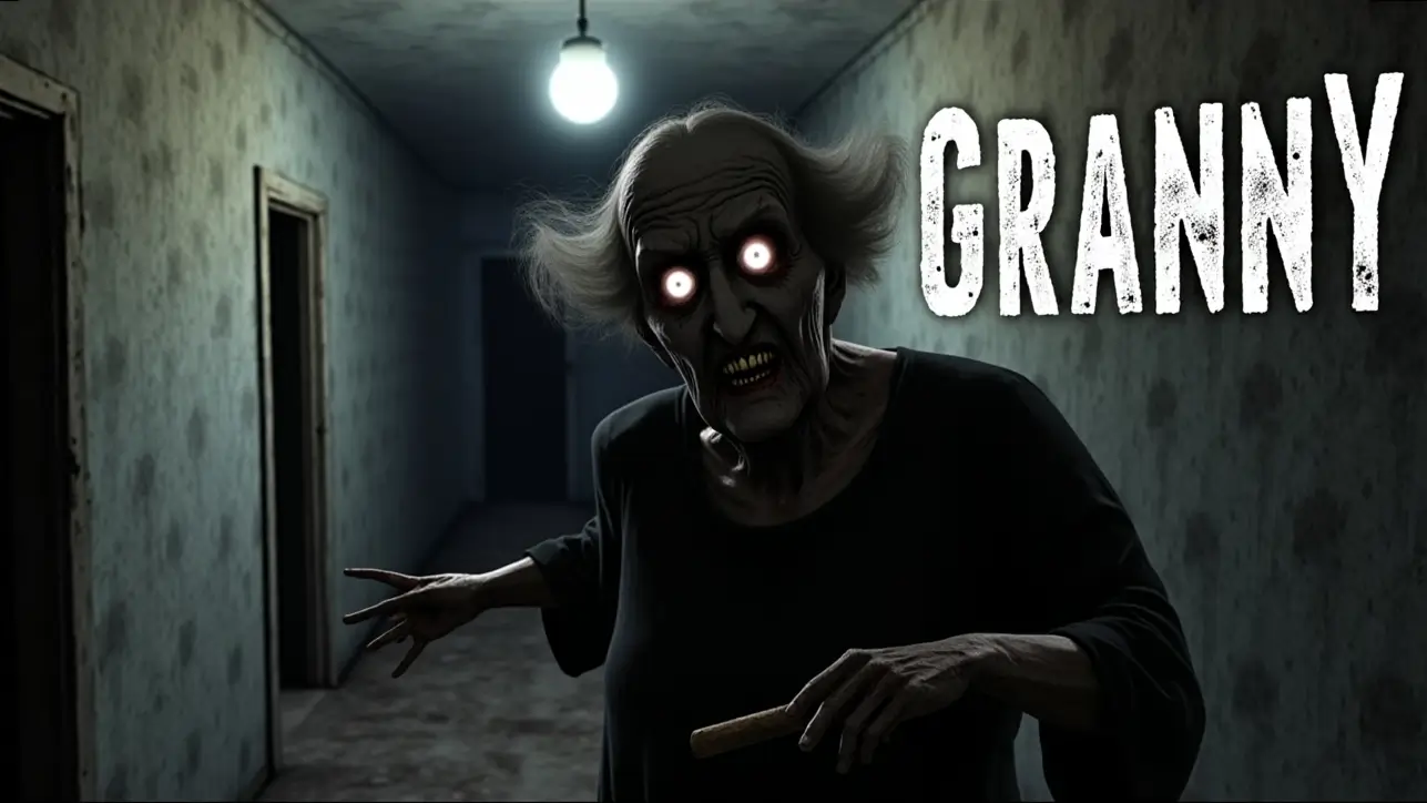 Player hiding from Granny in horror house corridor