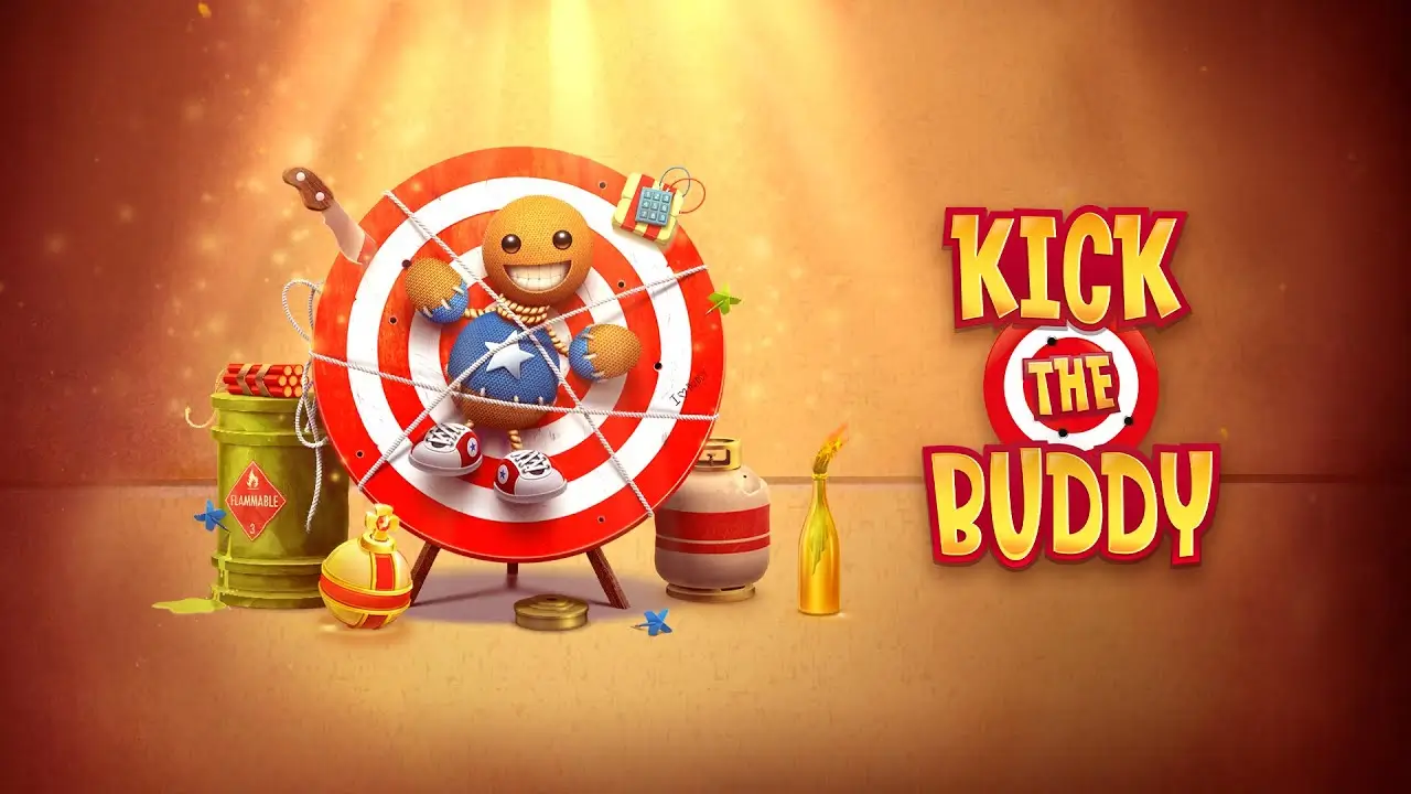 creenshot of Buddy getting tossed around in Kick The Buddy game