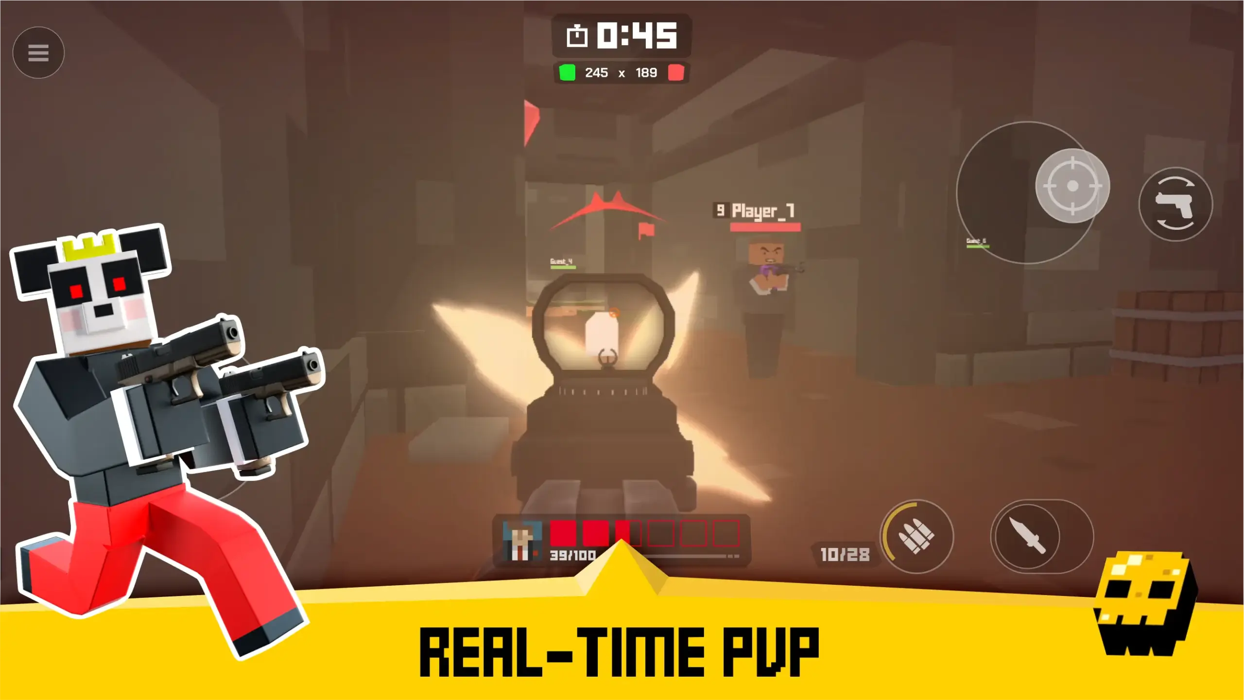 Krunker.io Unblocked intense real-time PvP action with a player aiming in a dark, pixelated environment