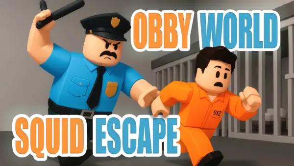 Prison escape level from Obby World Squid Escape with traps and obstacles