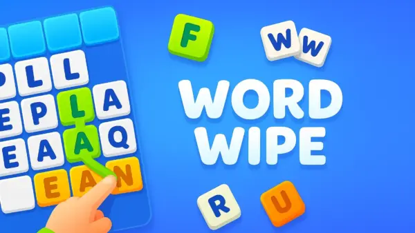 Word Wipe game grid with letter tiles forming words and cool game title logo