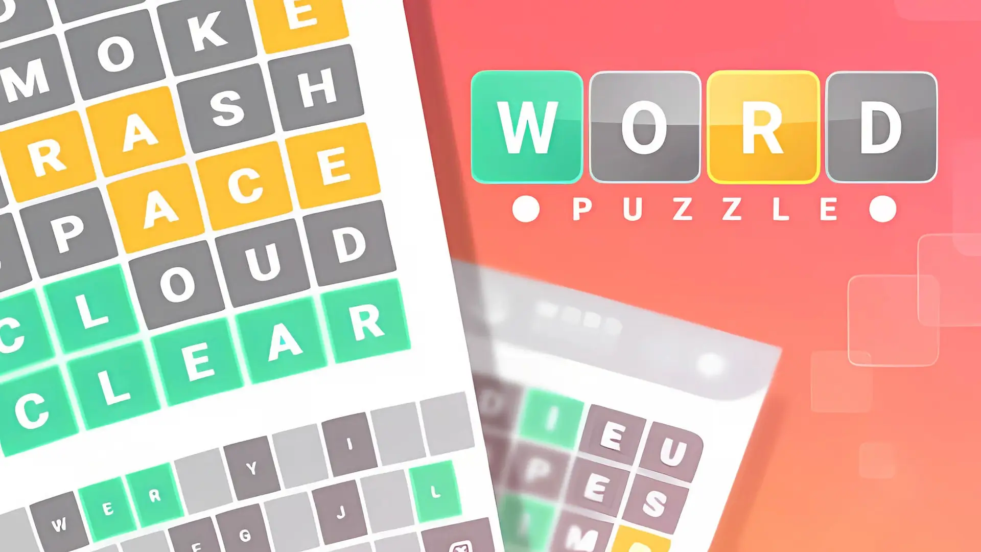 A game board from the Wordler game, showing a guess with green, yellow, and gray letter tiles.