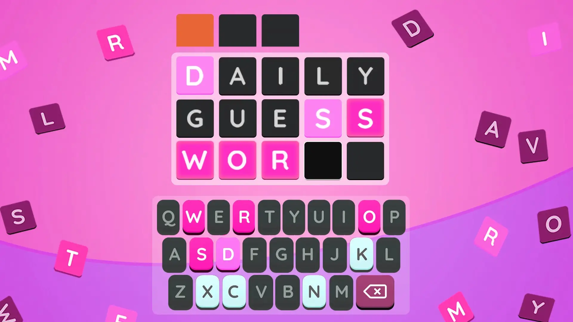 Wordling game board showing colorful letter tiles and clues