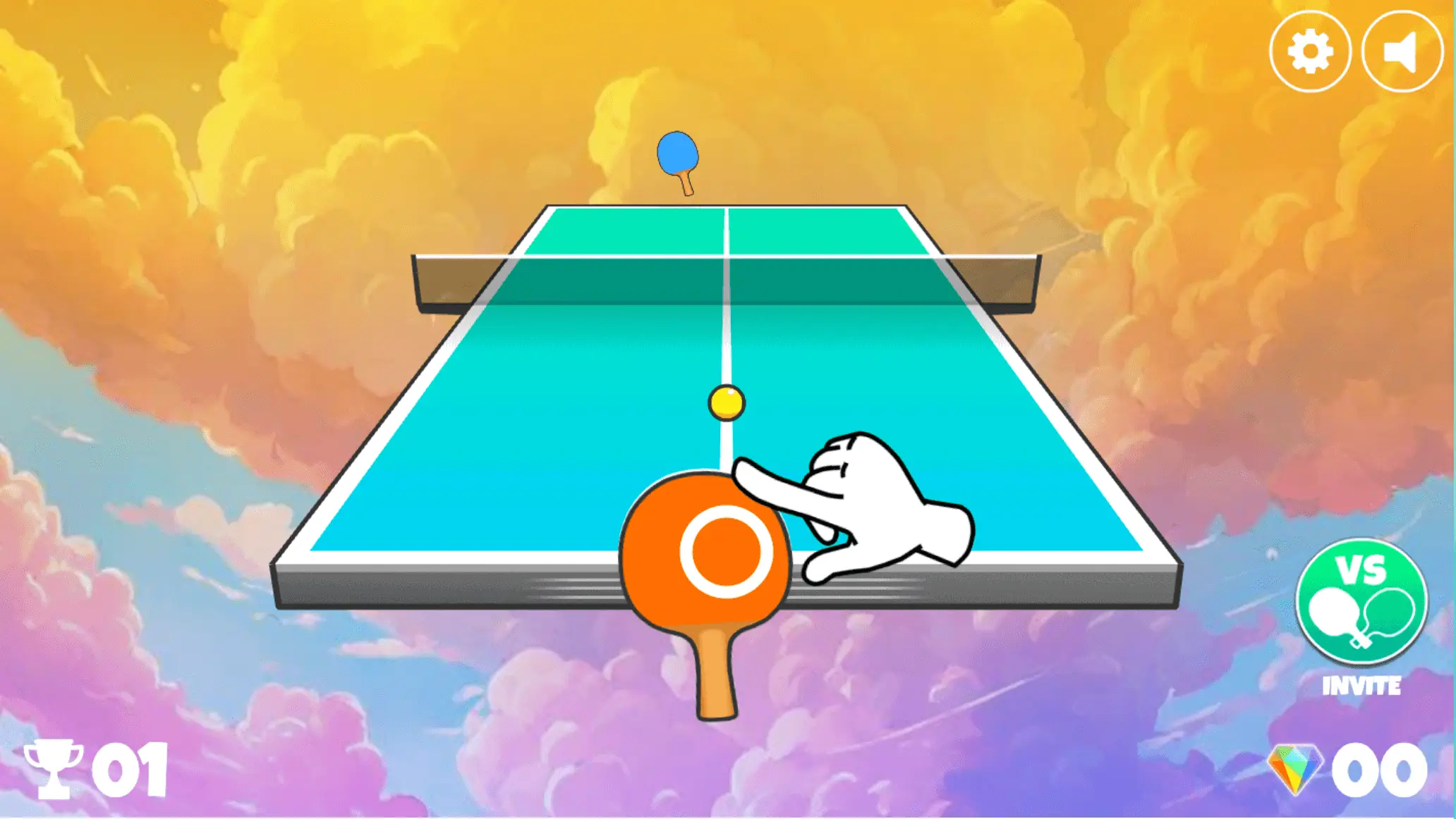 A screenshot from the Ping Pong Go game showing a fast-paced rally, with the ball blurring as it speeds towards the player's paddle.