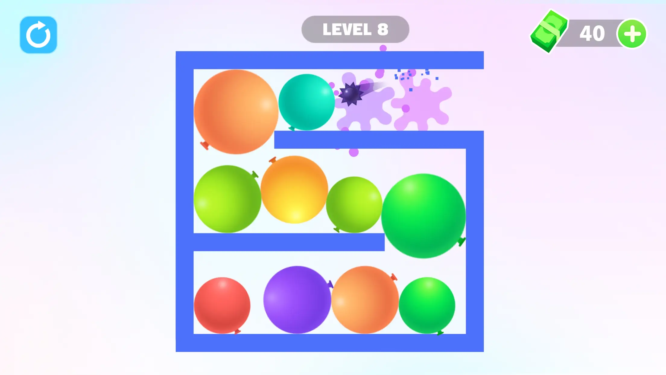 Thorn and Balloons gameplay with moving barriers and obstacles - level 8