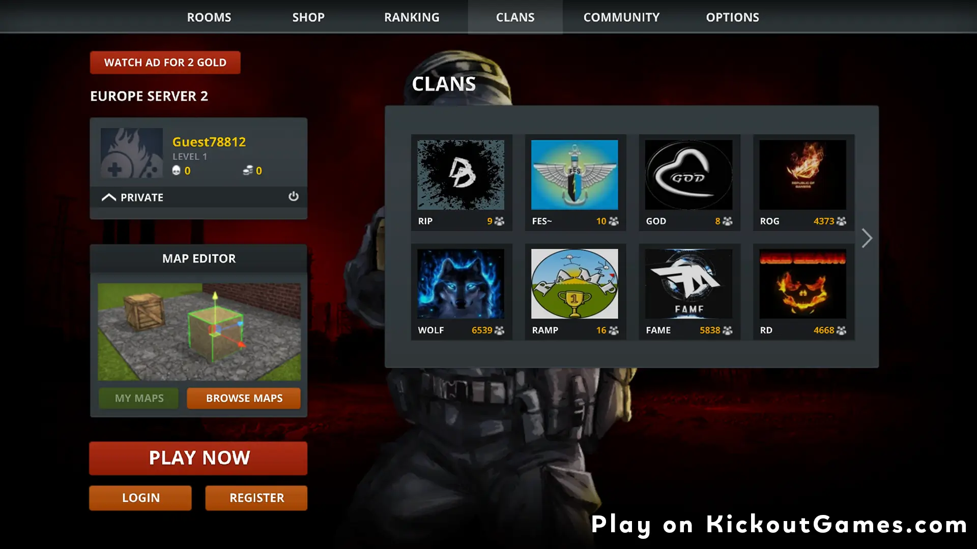 Combat Online map editor interface with a player creating a custom arena.