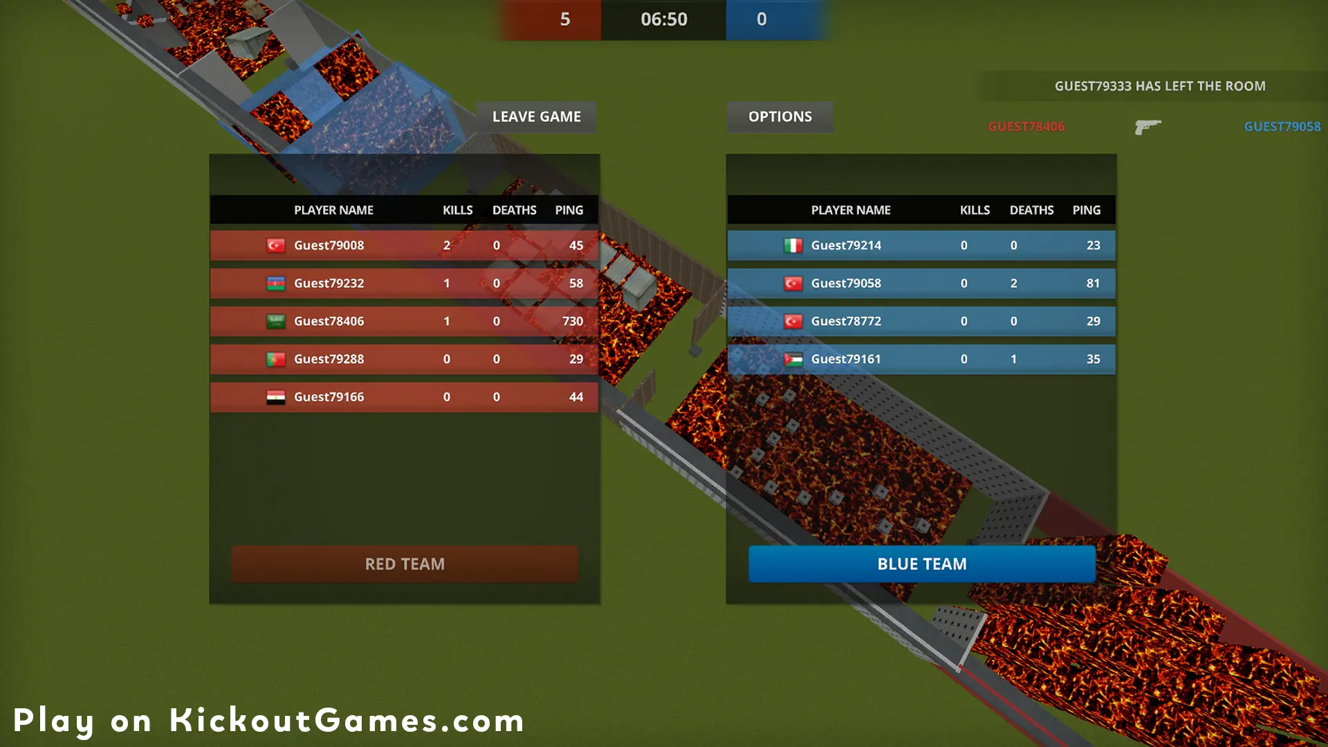 Multiplayer scoreboard in Combat Online showing players' kills, deaths, and ping