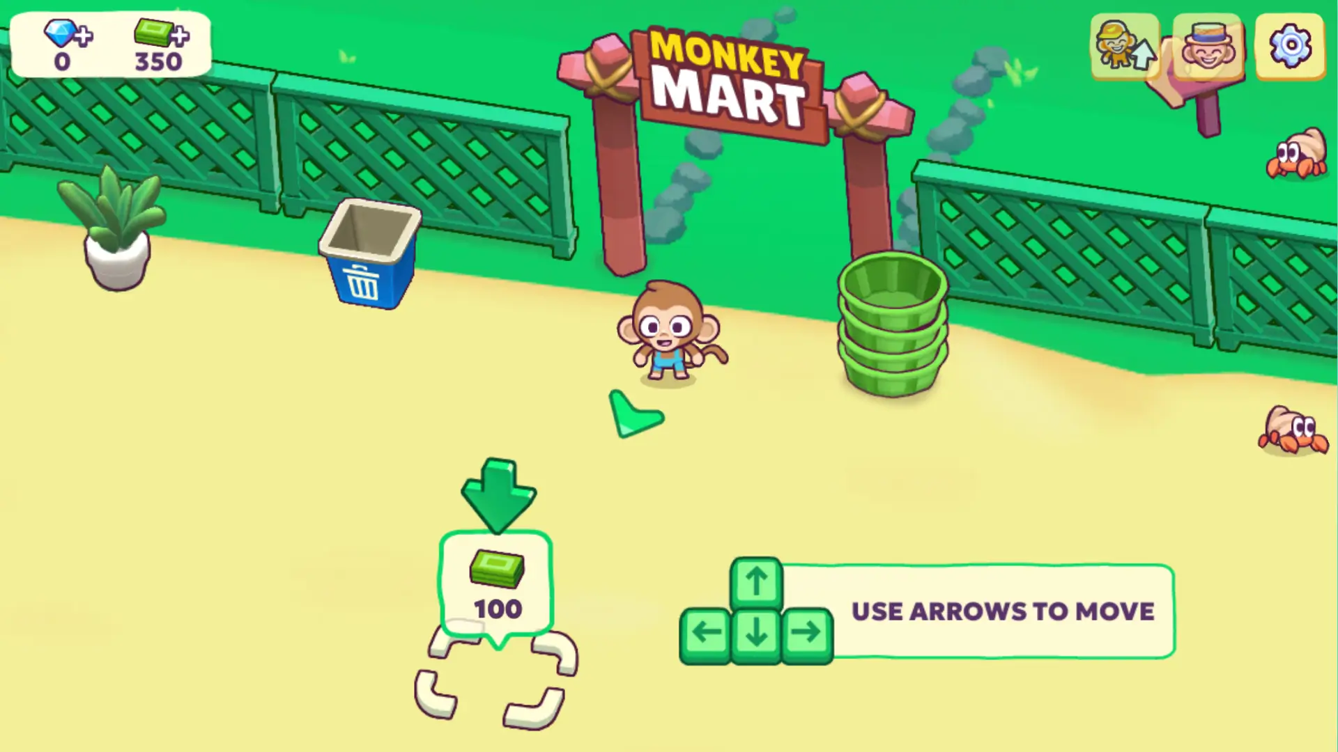 Controls screen for Monkey Mart: WASD and Arrow keys walkthrough