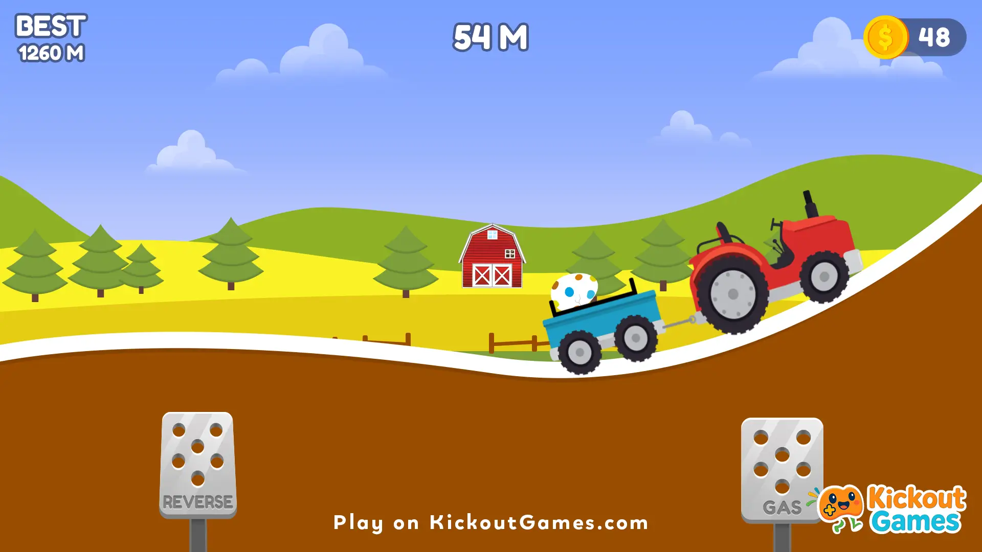 Eggy Car gameplay on farm map with tractor and blue vehicle carrying egg