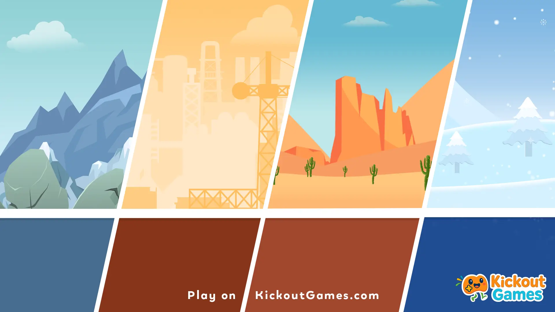 Eggy Car game level selection screen showing mountain, city, desert, and snow maps