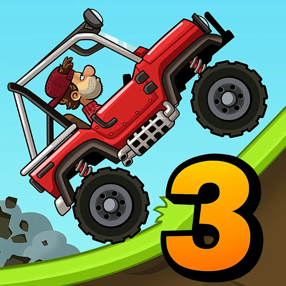 Hill Climb Racing 3 Unblocked game cover showing a 3D car jumping over hills