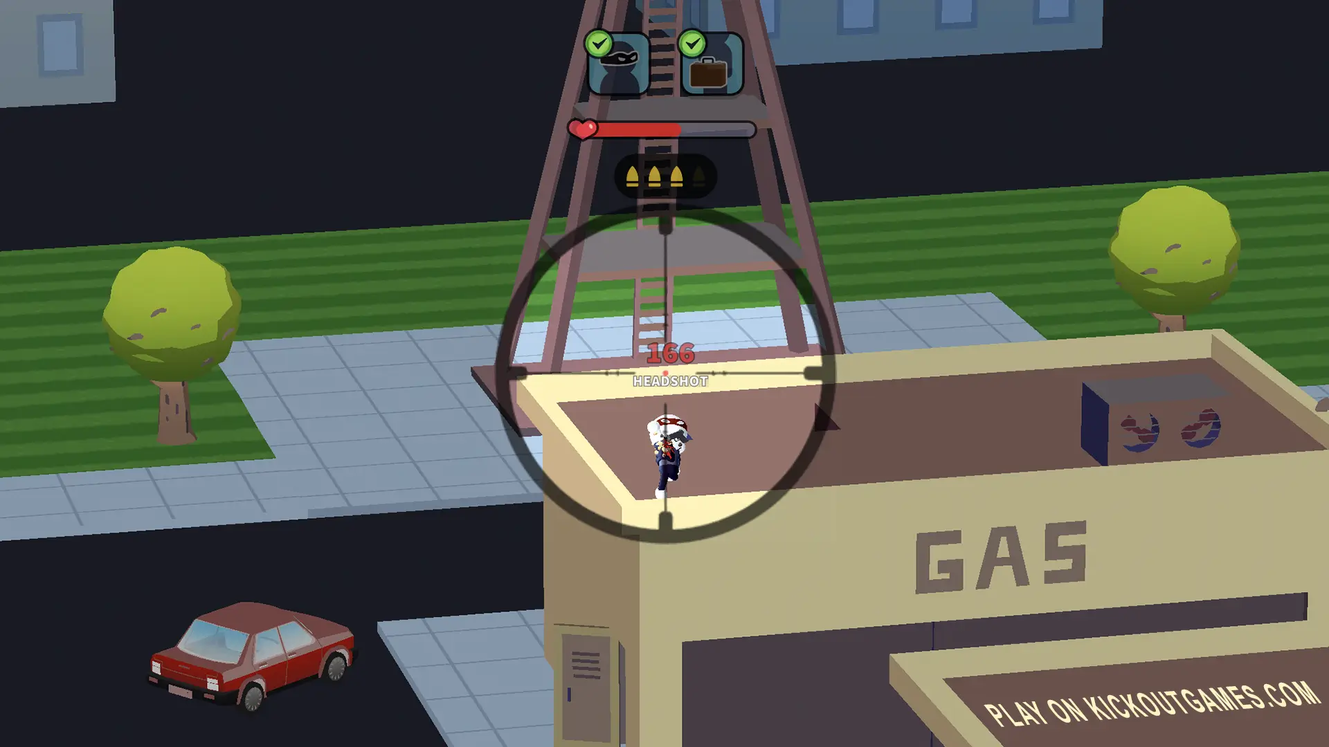 Johnny Trigger Sniper gameplay showing headshot aim through scope at enemy on rooftop