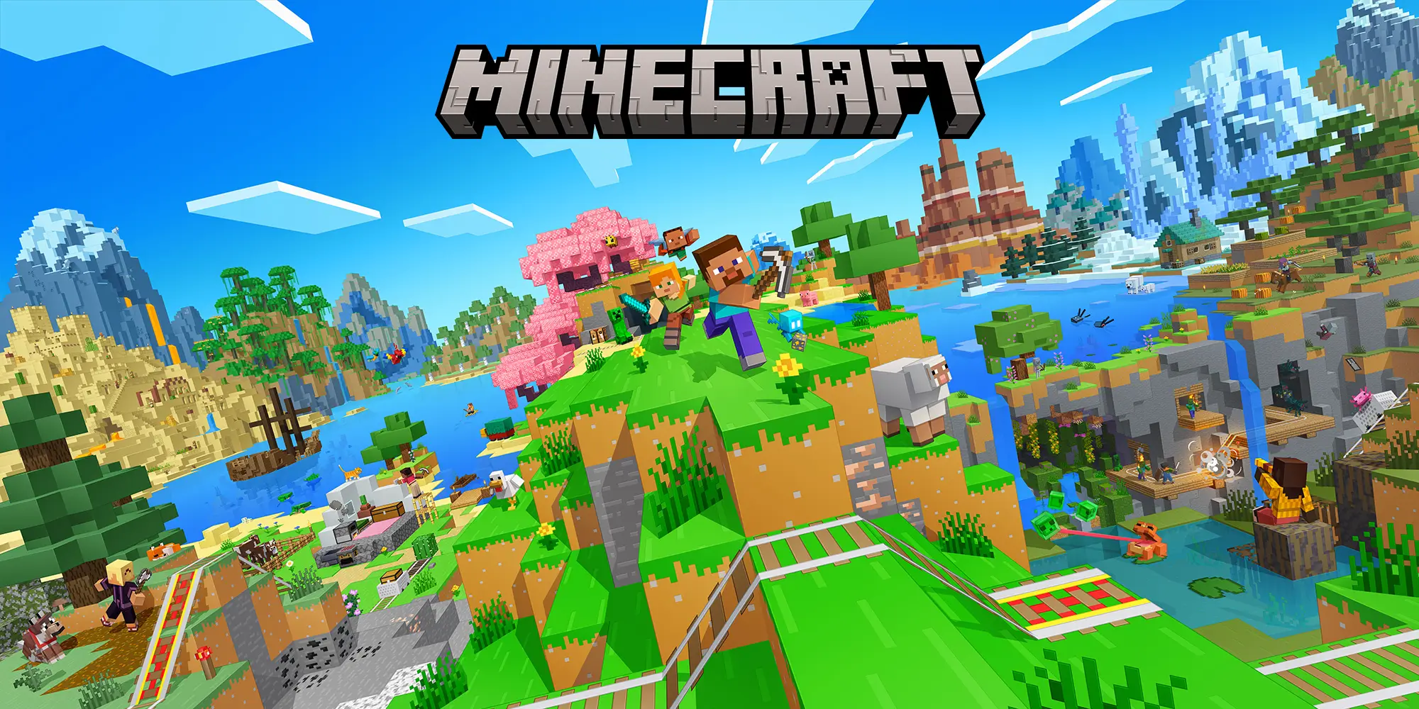 Minecraft Unblocked gameplay screen with players exploring a 3D world