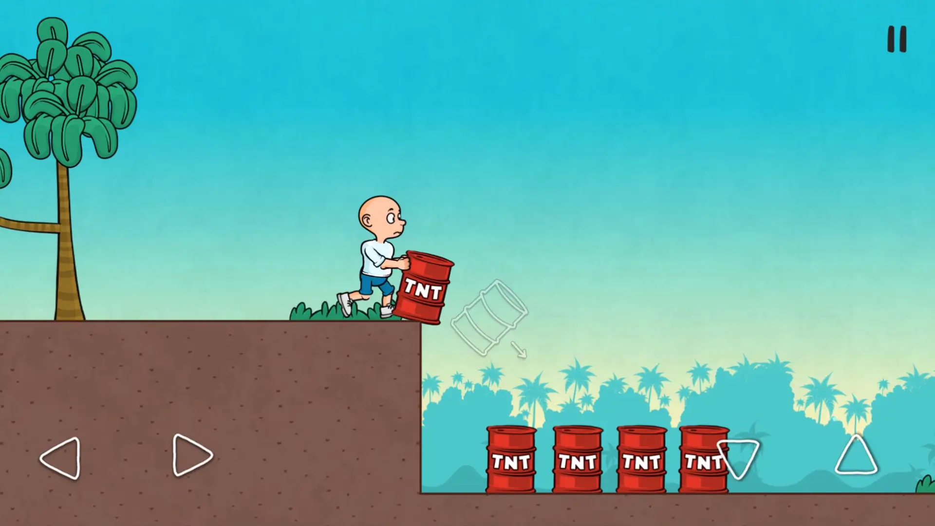 Screenshot of Plonky gameplay showing ragdoll hero jumping over traps