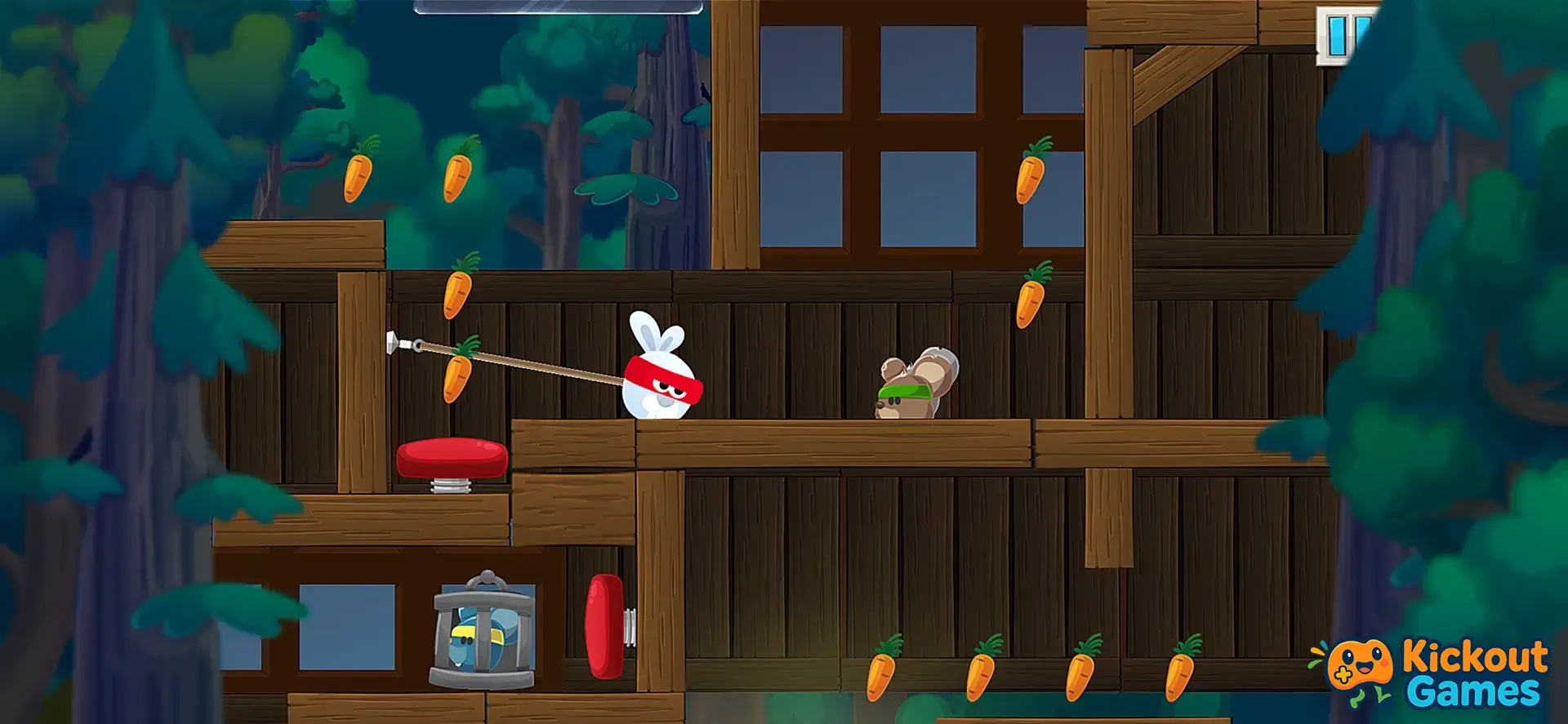 Rabbit Samurai 2 Unblocked gameplay showing rabbit navigating wooden maze rescuing trapped bunnies