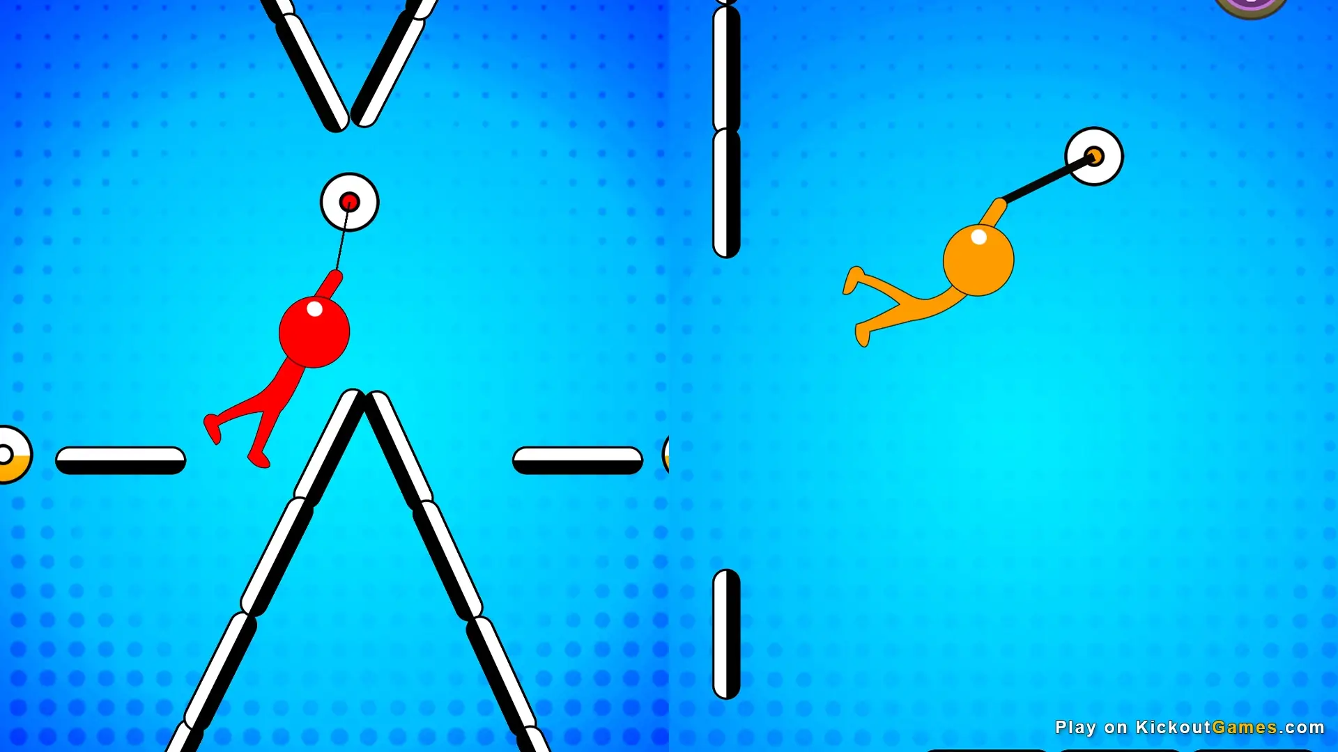 Stickman Hook game scene showing stickman reaching goal platform after perfect swing