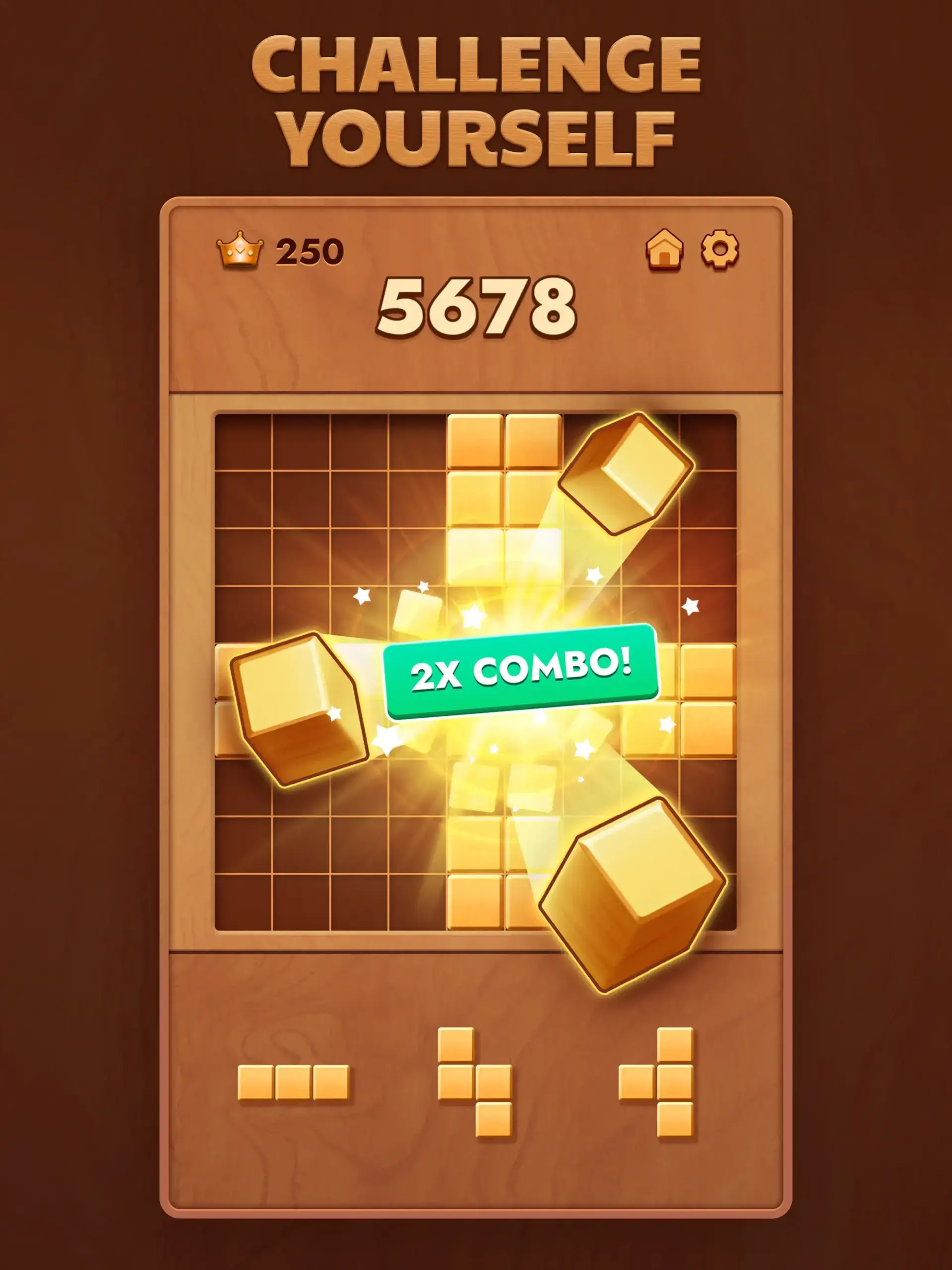 Player solving a challenging wood block puzzle in Woodoku