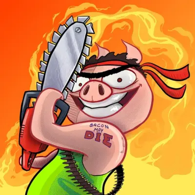 A player in Bacon May Die using a shotgun to blast enemies in the 2D brawler game.