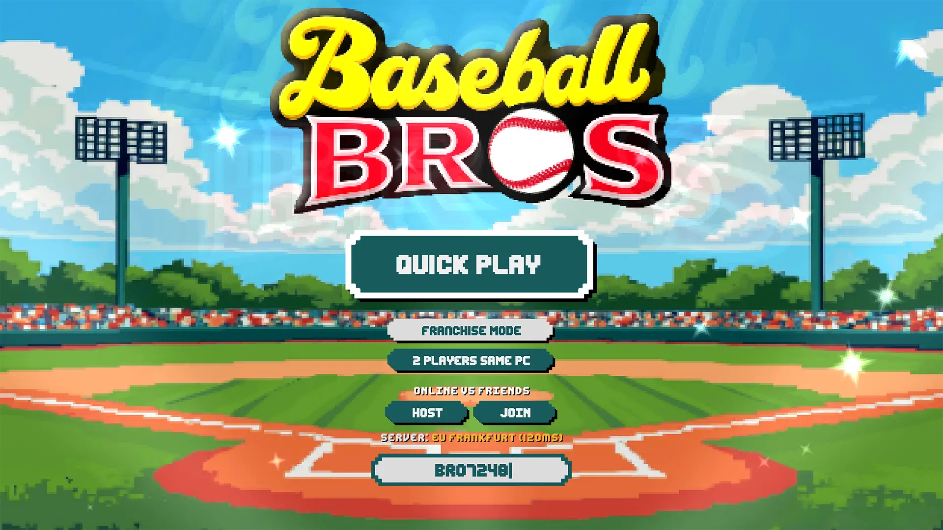 Two pixelated characters from the Baseball Bros game in the middle of a high-stakes baseball match.