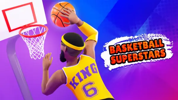 Player performing slam dunk in Basketball Superstars Unblocked