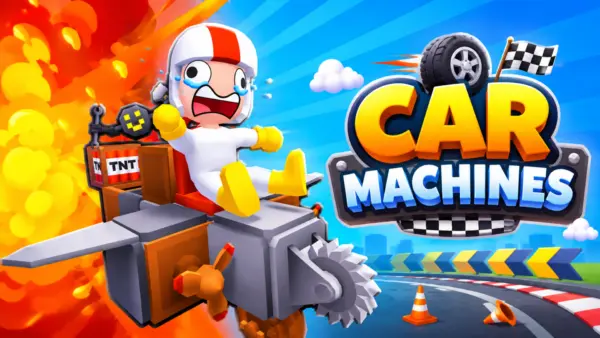 Close up of physics-based vehicle flipping on a desert track in Car Machines