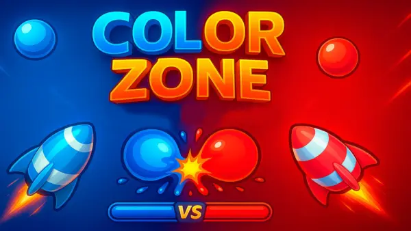 A vibrant battle in the Color Zone game, showing two different colored armies of units painting the territory.
