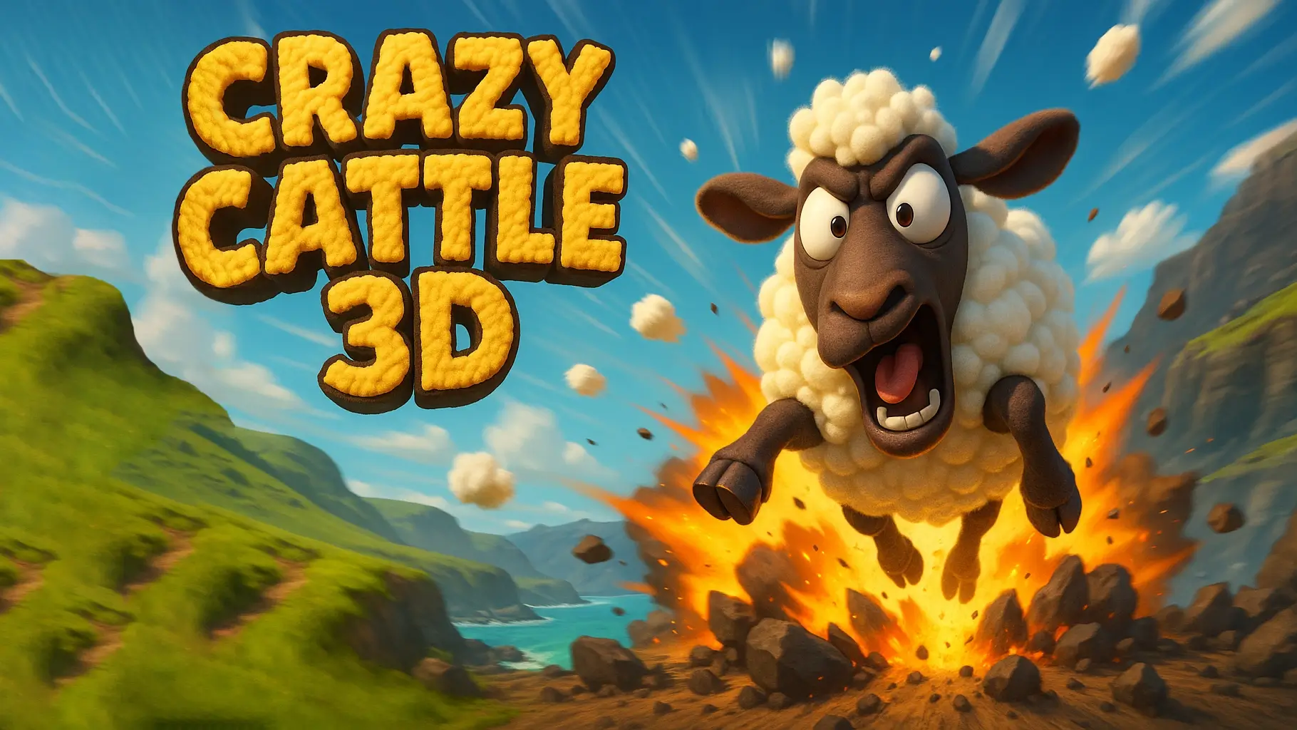 Sheep flying through air after collision in Crazy Cattle 3D