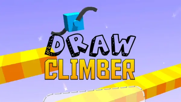 A character from the Draw Climber game with creatively drawn legs, racing against an opponent on a colorful obstacle course.