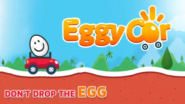 Eggy Car game cover showing smiling egg on red car with text Don’t Drop the Egg
