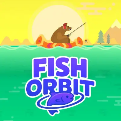 A fishing hook from the Fish Orbit game ascending through a vibrant ocean filled with colorful and exotic fish.
