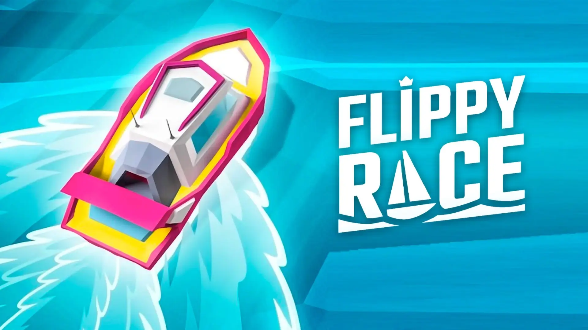 A high-speed water race in the Flippy Race game, with multiple jetskis flying through the air off a massive wave.