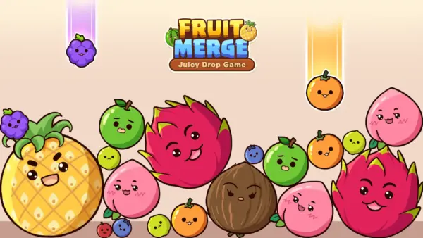 A vibrant container filled with a variety of cute, round fruits from the Merge Fruit game.
