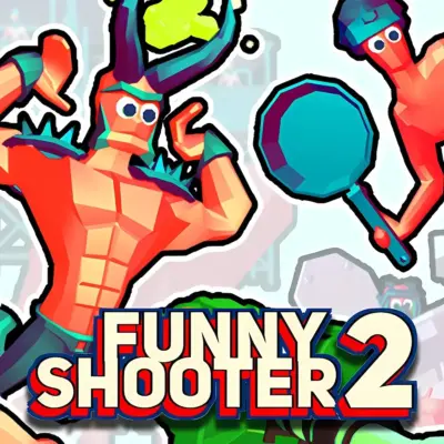 Funny Shooter 2 cover showing the player facing off against a giant, bizarre boss enemy.