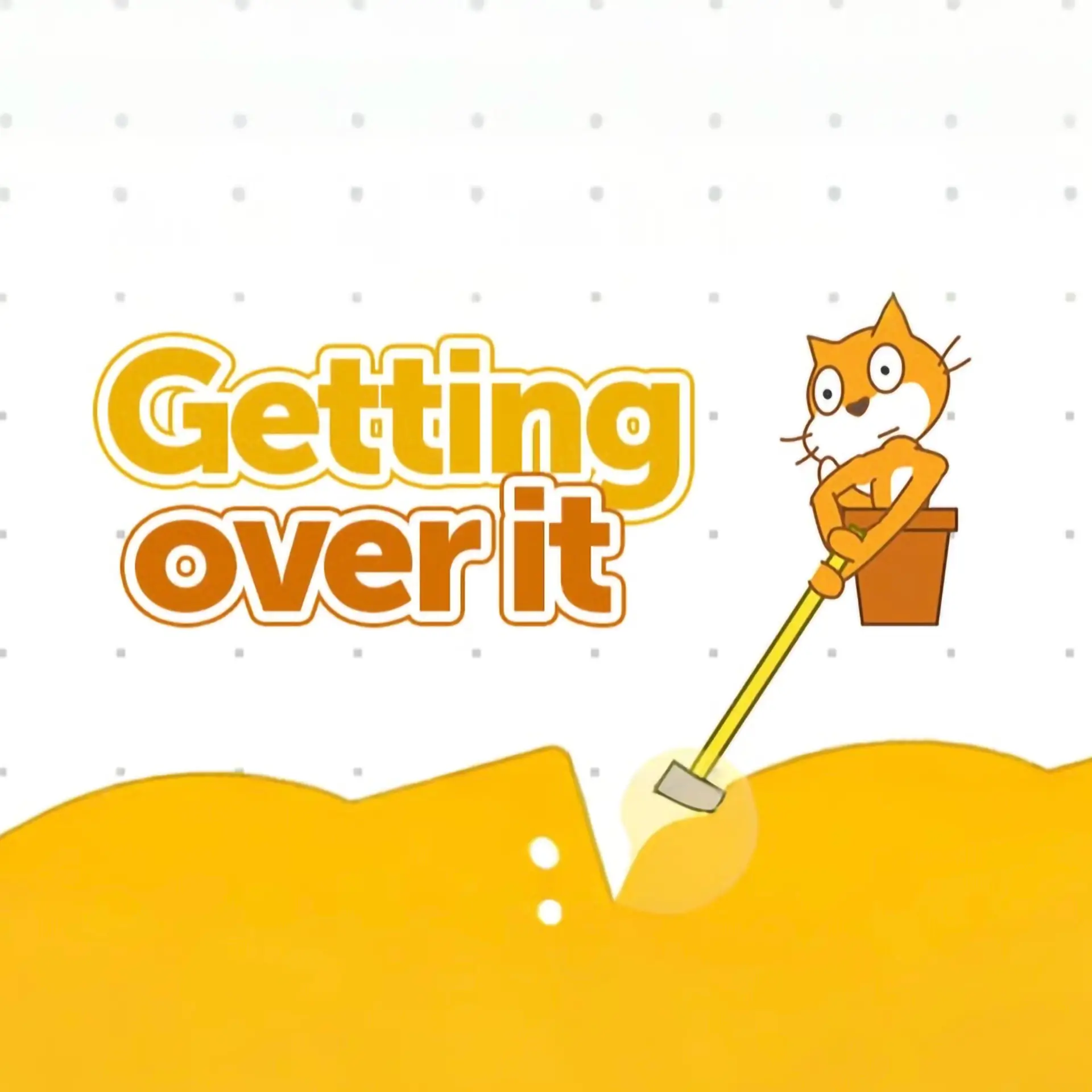 The character from the Getting Over It game, a cat in a pot, using a hammer to climb a surreal mountain of objects.