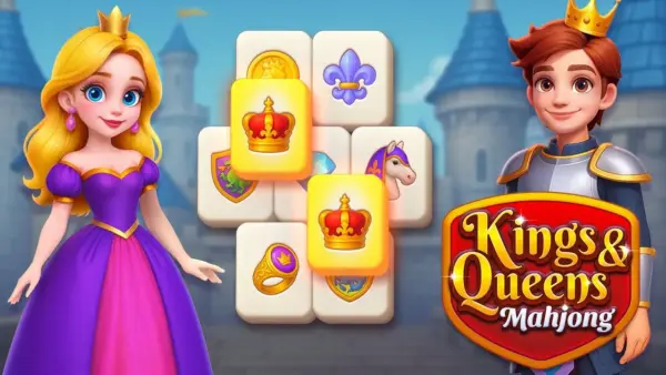A beautiful game board of Kings and Queens Mahjong, showcasing the intricate medieval-themed tiles.