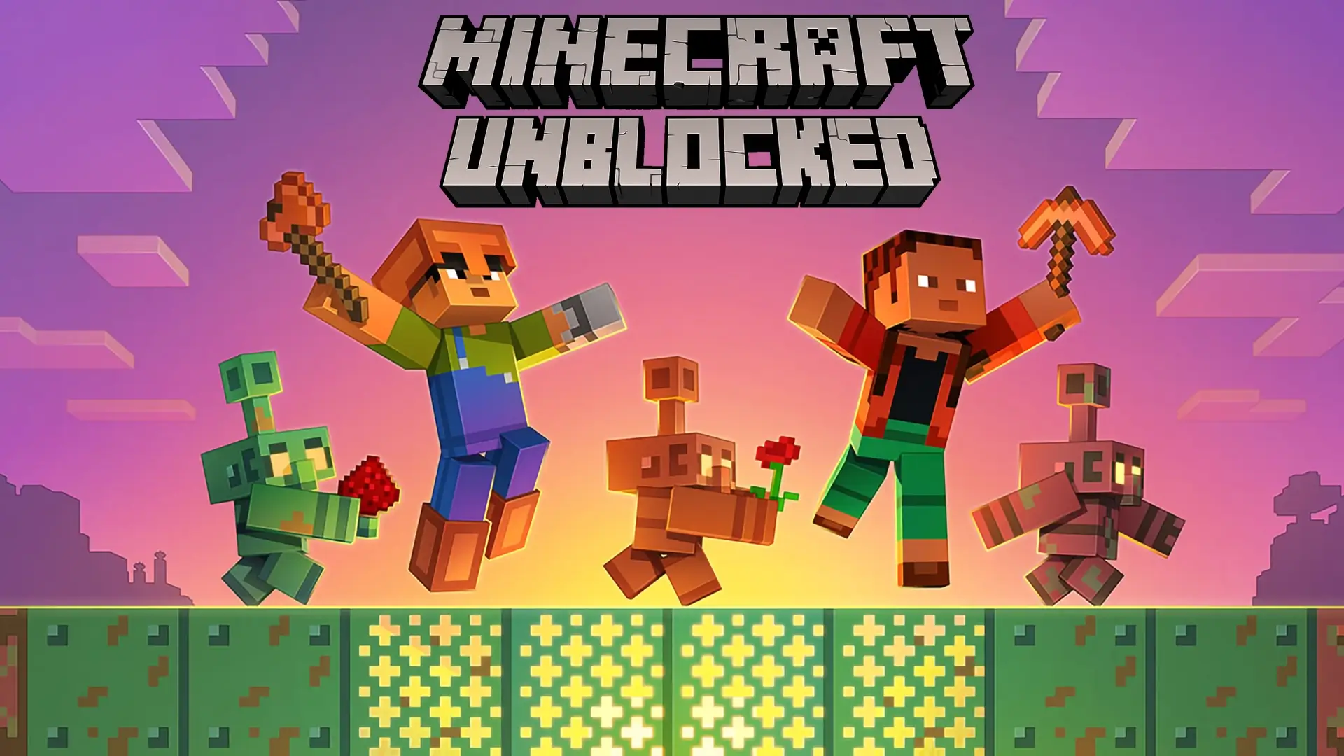 Minecraft Unblocked game cover showing classic sandbox world