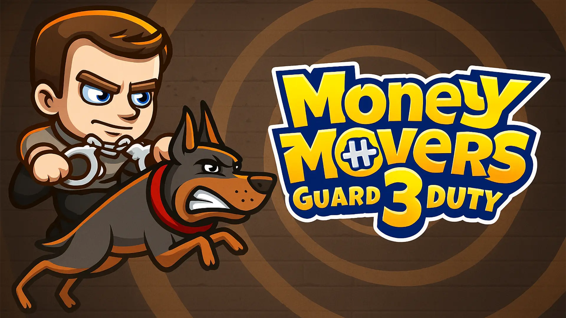 The prison guard and his loyal dog from Money Movers 3 standing together, ready to capture an inmate.