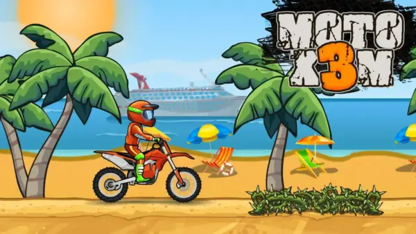 Screenshot of Moto X3M racing through a loop on a dirt bike