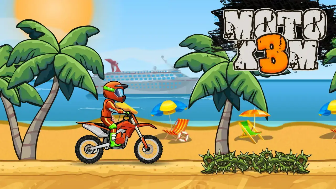 Screenshot of Moto X3M racing through a loop on a dirt bike