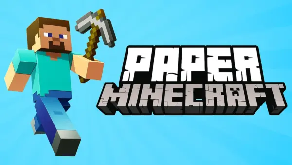 Paper Minecraft game cover showing 2D block world adventure