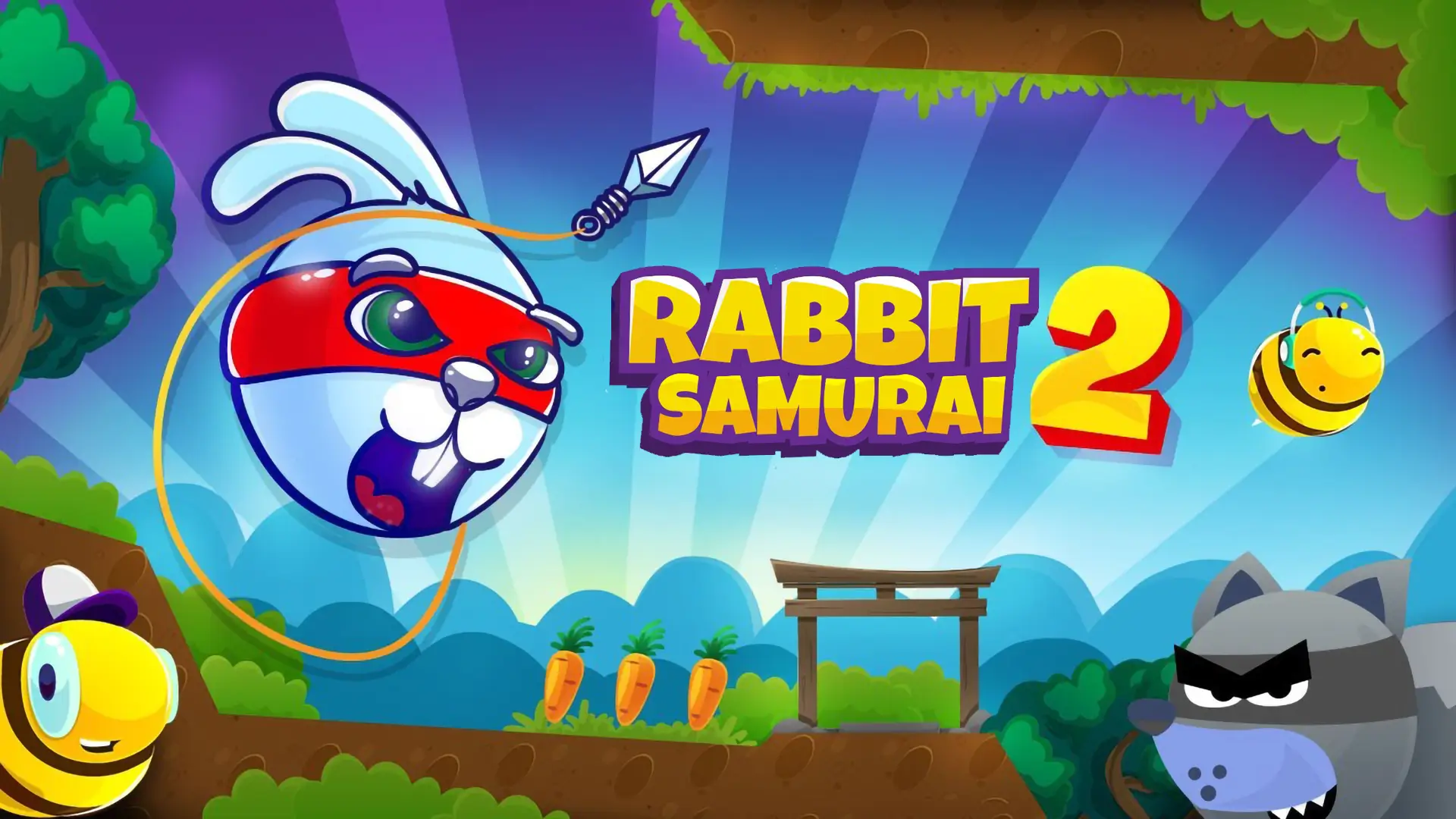 Rabbit Samurai 2 Unblocked cover showing ninja rabbit swinging with grappling hook